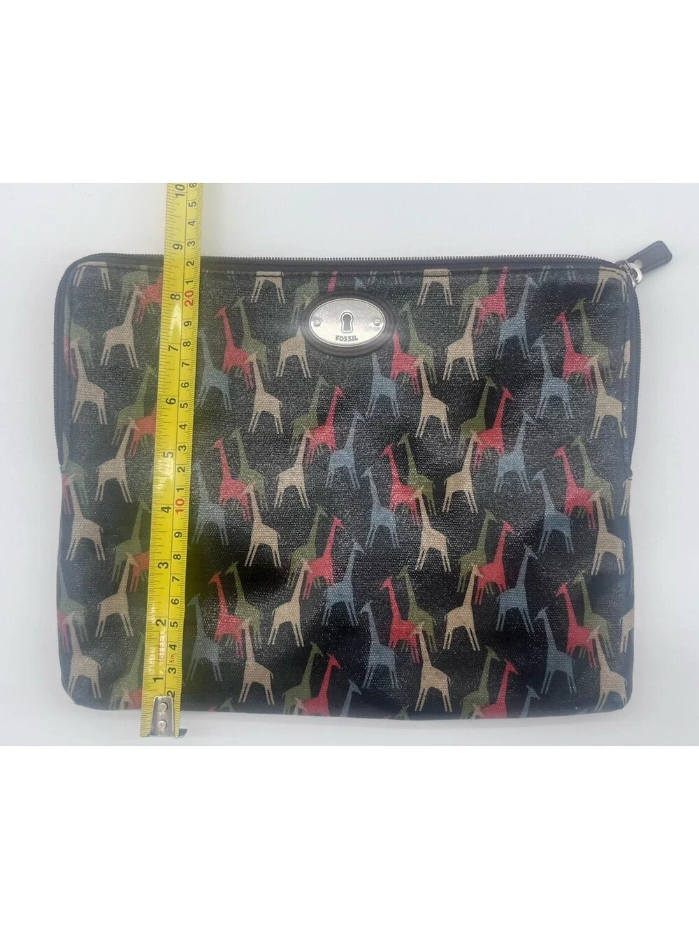 Fossil Key-Per Leather Giraffe Print Zip Pouch Makeup Bag Travel Organizer